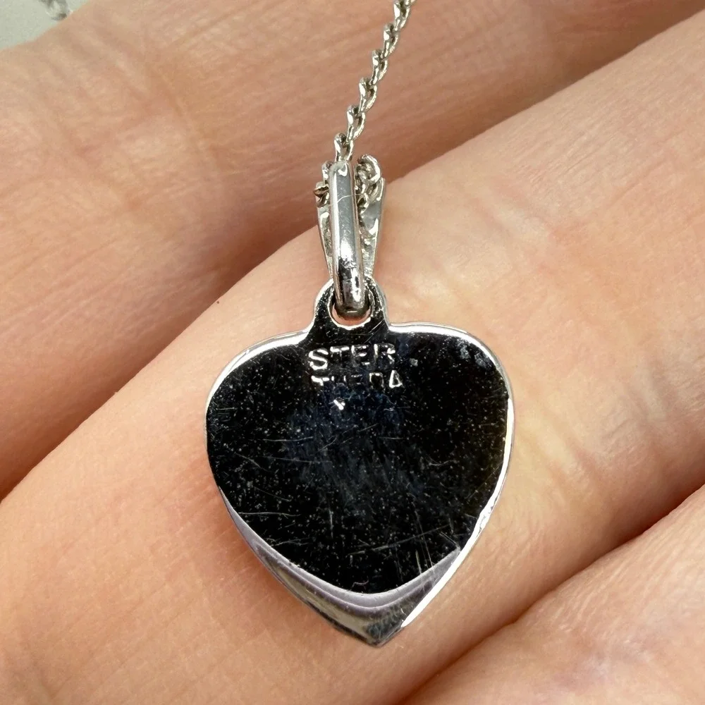 Sterling‎ Silver Marcasite Heart Necklace Pavé Pendant Minimalist Feminine